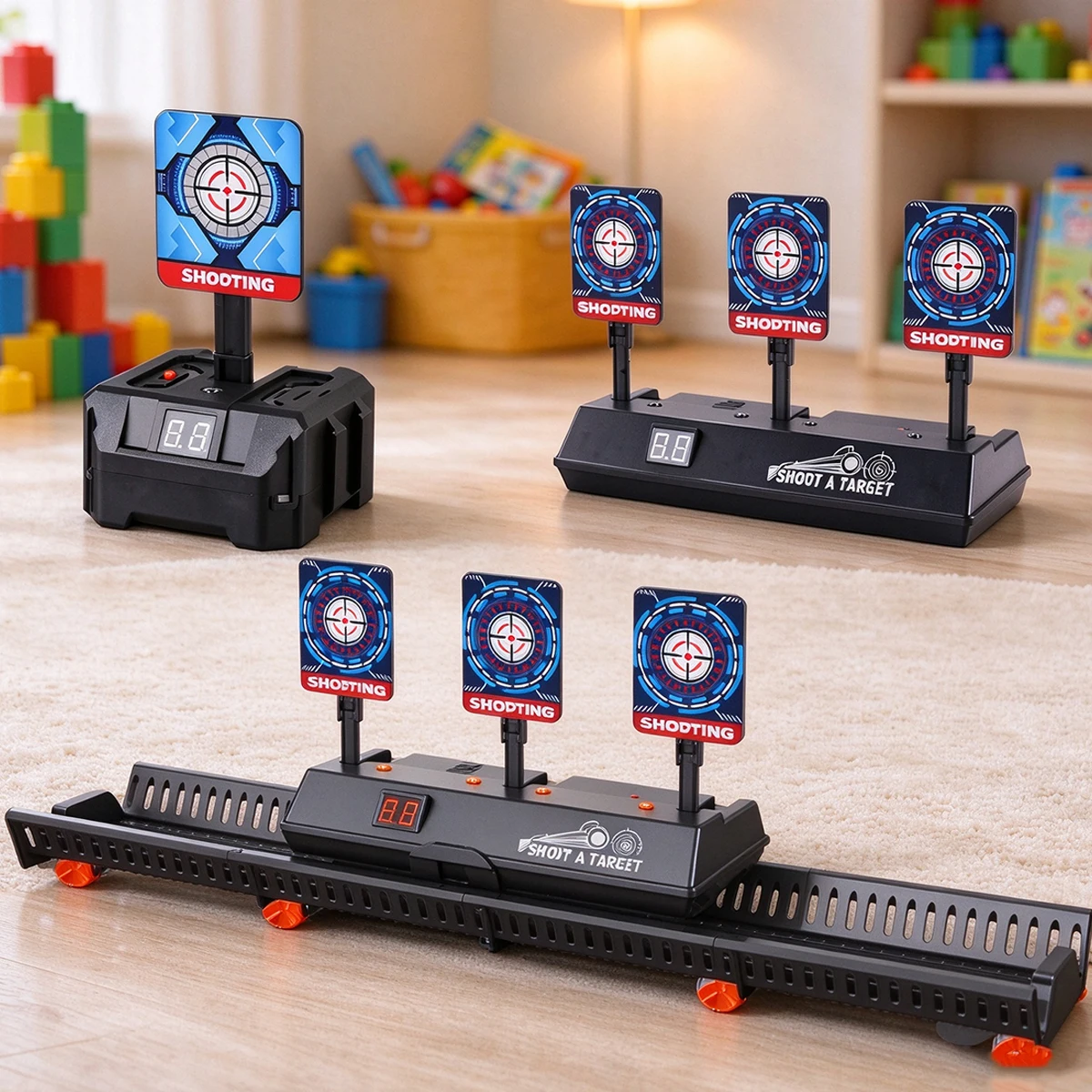 Electric Target Shooting Games, Desktop Competition Mobile Automatic Rebound Soft Bullet Sound Light Electronic Scoring Gifts