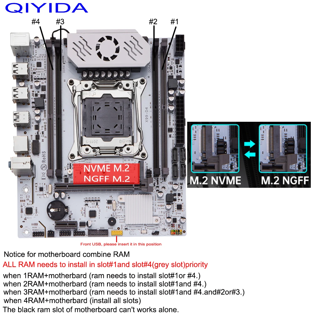 QIYIDA X99 مجموعة اللوحة الأم LGA 2011-3 Xeon E5 2680 V4 معالج وحدة المعالجة المركزية 32G = 2*16G DDR4 REG ECC ذاكرة الوصول العشوائي NVME M.2 TPM2.0-14PIN