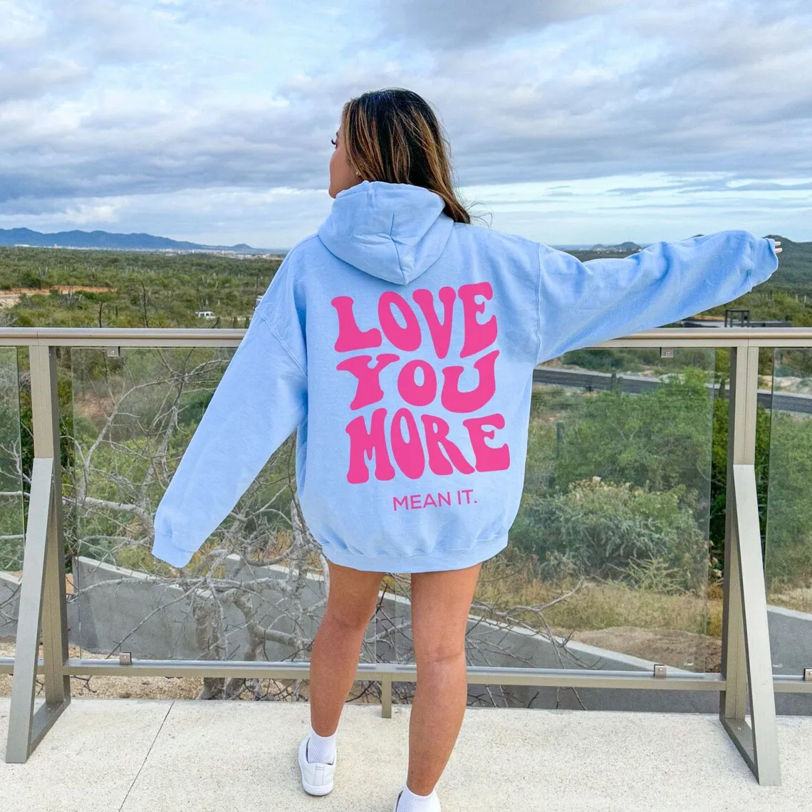 LOVE  YOY NORE Women's Plush Hoodies Lettering Slogan Print Kangaroo Pocket Drawstring Loose Hoodies