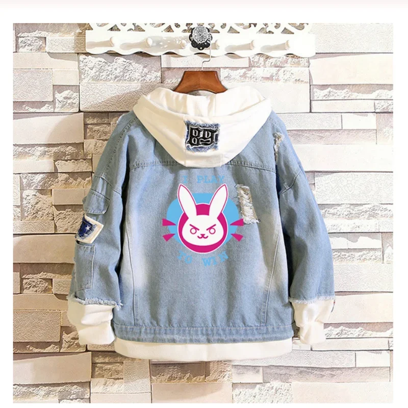 Overwatch Hoodie Sweatshirt OW DV.a dva Denim Jacket Coat Hoodie Women Men Anime Cosplay Halloween Costume AS5853