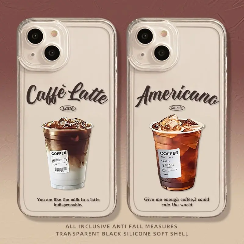Kaffee Latte Amerikanisches Paar Handyhülle für iPhone 17 16 15 11 12 14 13 Pro Max Mini X XR 7 8 Plus SE4 16e Silica Cover Fundas