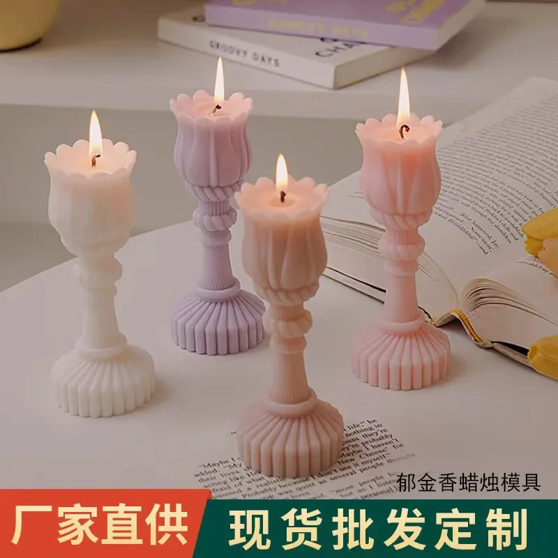 3D Tulip Flower Candlestick Candle Silicone Mold Making Tool Plaster Silicone Candle Mold Aromatherapy Creative Home Decor Gifts