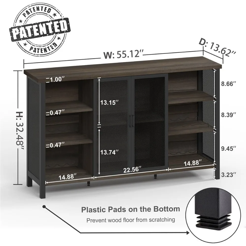 Weinbar schrank für Schnaps und Gläser, industrieller Barsch rank, Bauernhaus Side board und mit Lagerung,(55 Zoll, Walnuss braun)