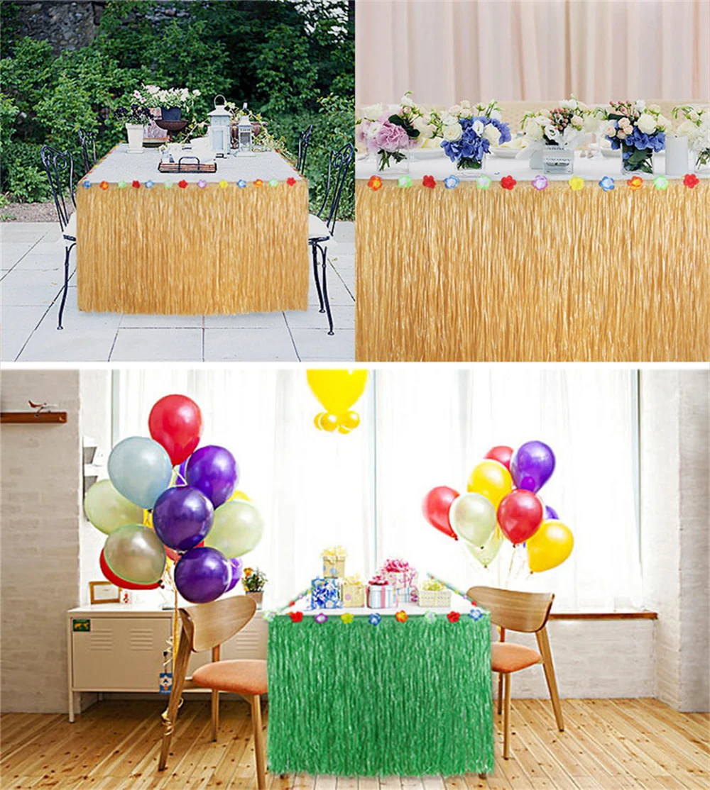 Hawaiian Straw Table Skirt Tropical Luau Grass Table Skirt Hawaiian Sea Beach Hula Party Decor Wedding Birthday Party Decoration - Image 2