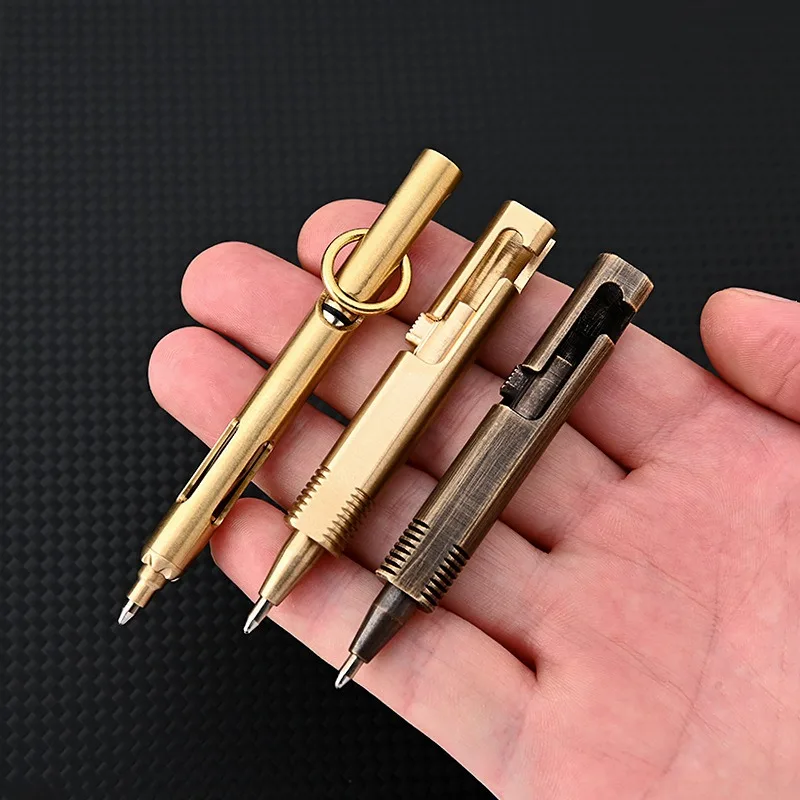 Outdoors EDC Brass Writing Tools Cylindrical Bolt Ballpoint Pen Mini Keychain Business Signature Stationery Gift Pen EDC