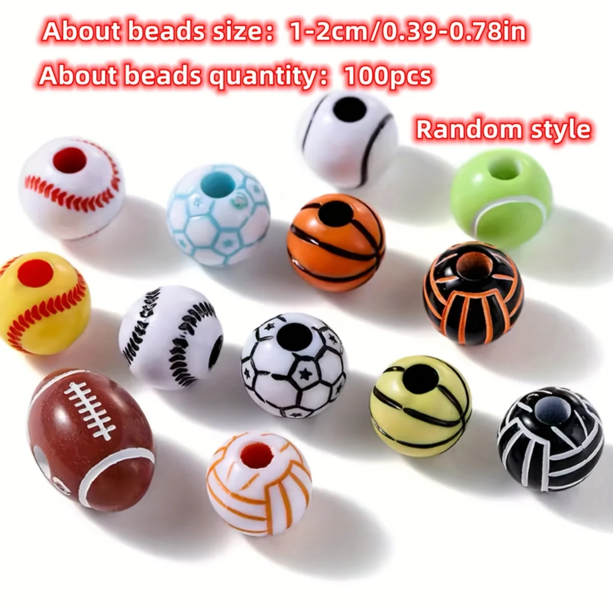 كرة السلة على طراز رياضي عشوائي، كرة القدم، البيسبول، الرجبي، حبات الجولف، الخرز المتناثر، أقراط قلادة سوار DIY المختلطة #2