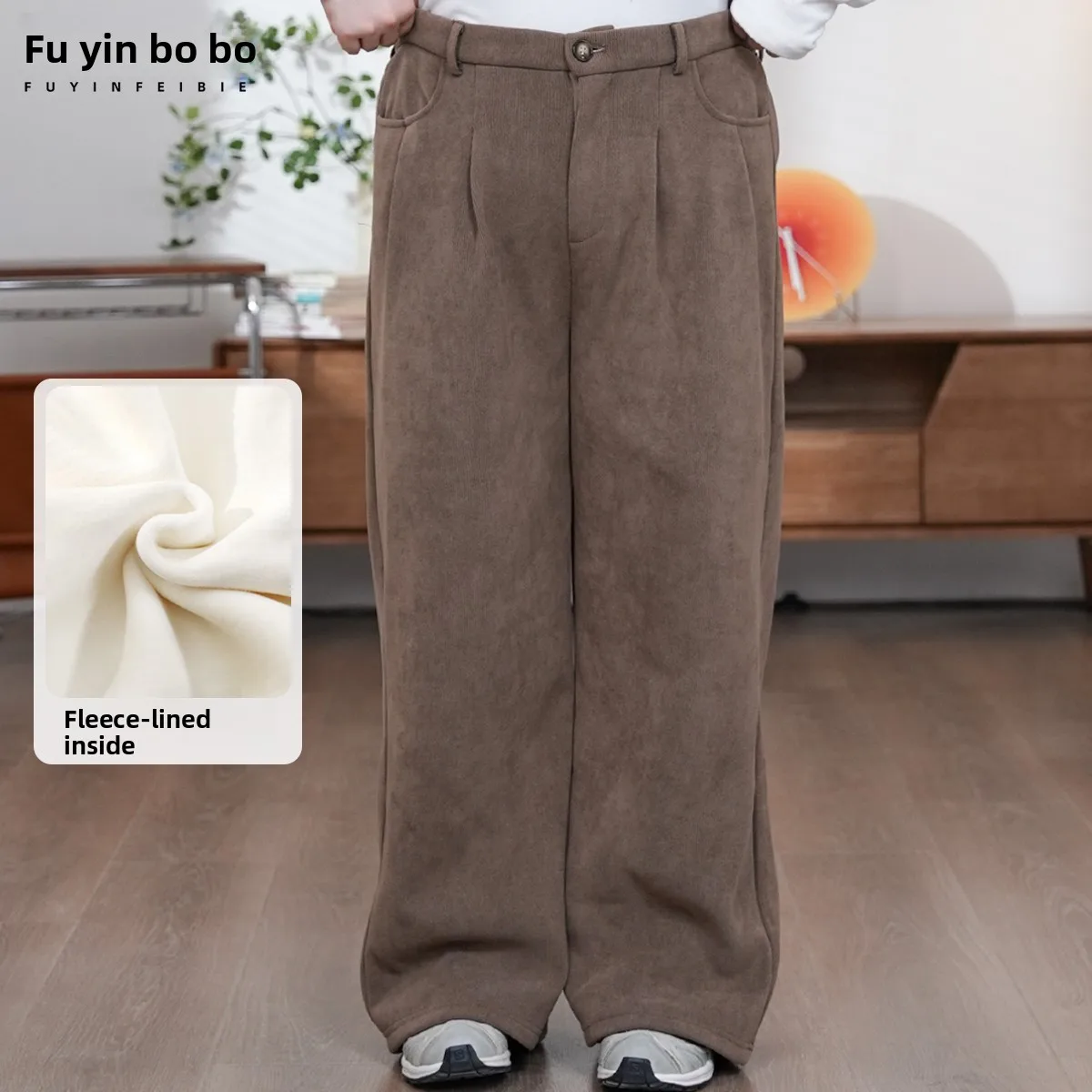 

Женские повседневные брюки Fun Bojie Plum Velvet Ele больших размеров, прямые, из вельвета, на флисовой подкладке, для ежедневной носки