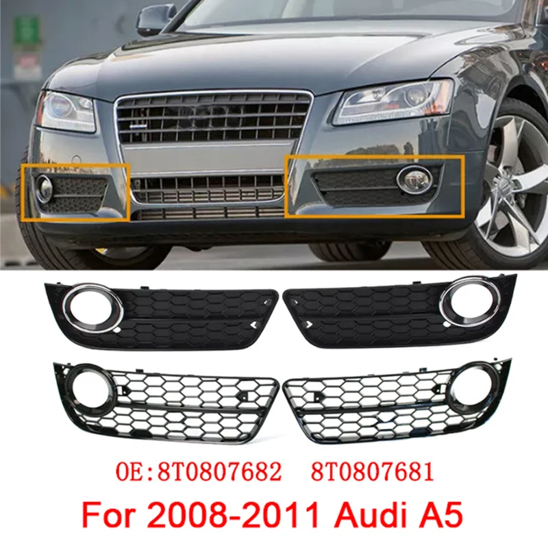 

2pcs ABS Black Car Front Bumper Fog Light Cover Lower Bezels Grille for Audi A5 2008-2011 8T0807682 8T0807681