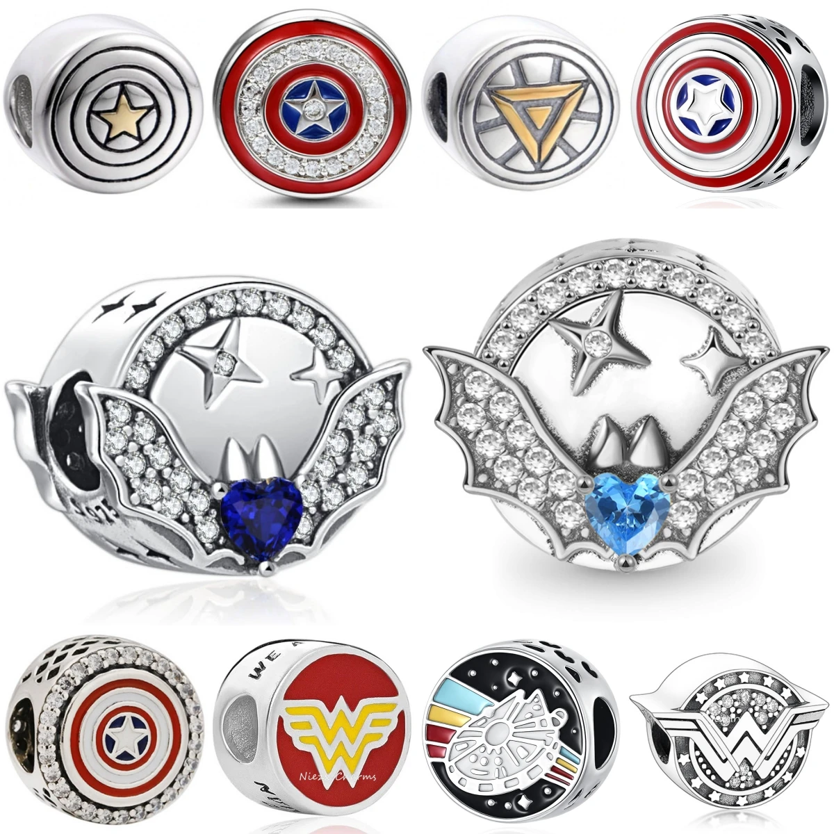 925 Sterling Silver Super Hero Style Charm Beads Fit European Bracelet Necklace, DIY Jewelry Making Accessories for Fans Gift