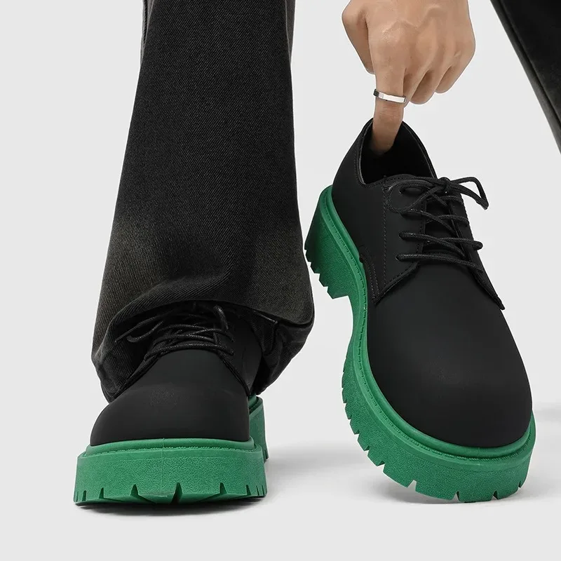 

Мужские дизайнерские туфли дерби на платформе, двухцветная повседневная кожаная обувь с круглым носком и лифтом, модная обувь, кроссовки