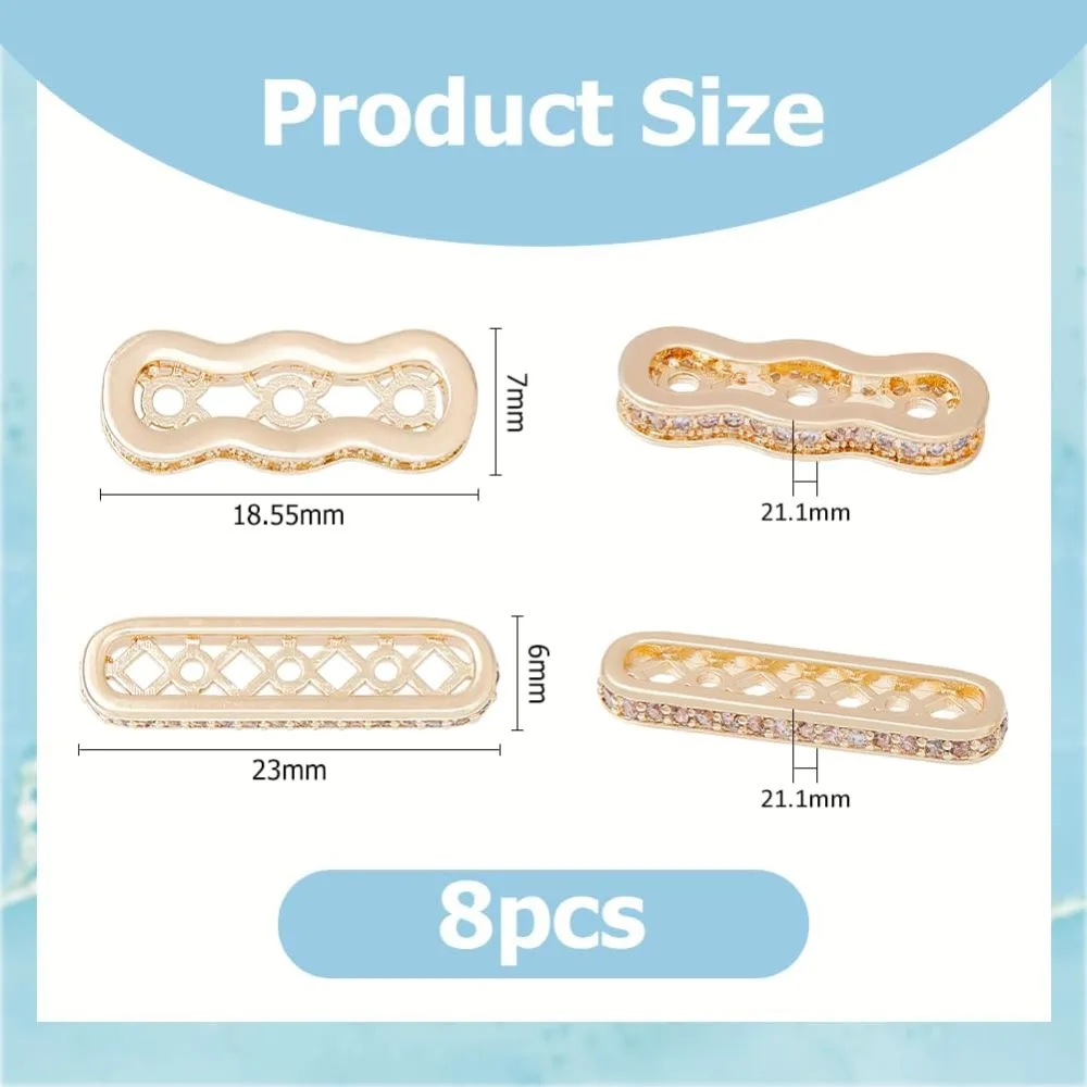 8 قطعة قضبان فاصل زركونيا النحاس مستطيل فاصل بار الخرز موصلات 3 حفرة متعددة السواحل وصلات للمجوهرات #2