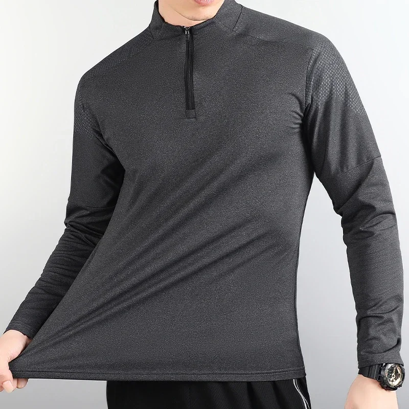 High Quality Men Casual Long Sleeves with Half Zip Quick Dry Breathable Running Shirt Bodybuilding Sport Tee Workout Apparel