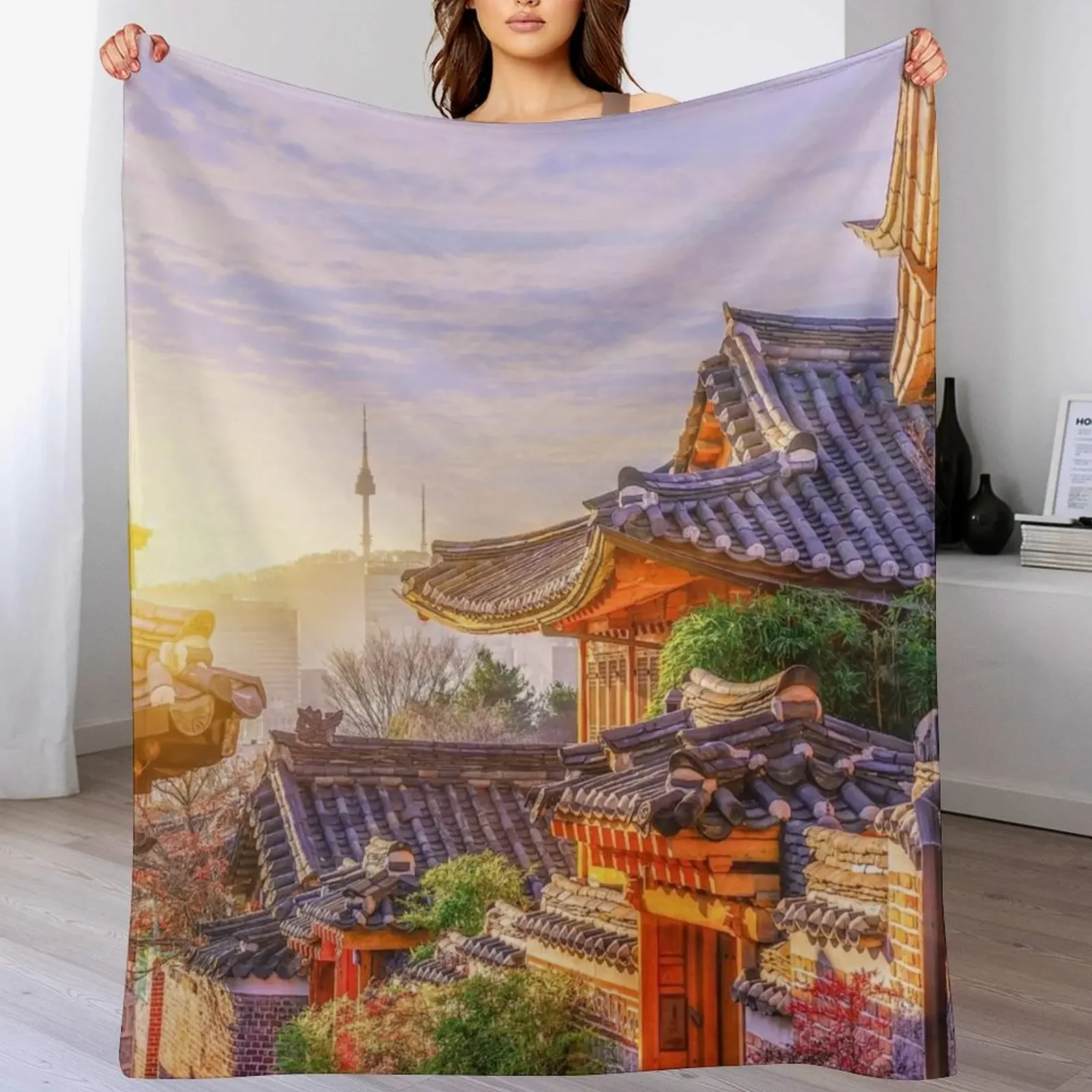 

Korean Traditional Houses - South Korea Throw Blanket warm winter Bed linens Shaggy Decorative Beds Blankets