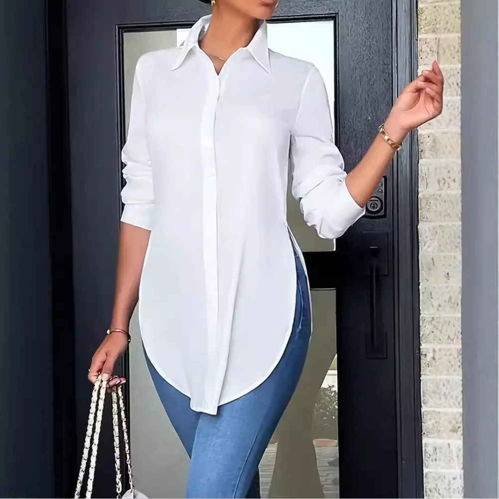 Fashion Women\'s Clothing Shirt White Buttons Tops Blouses 2024 Spring Casual Office Long Top Femme Blouse Print Shirt Blusas