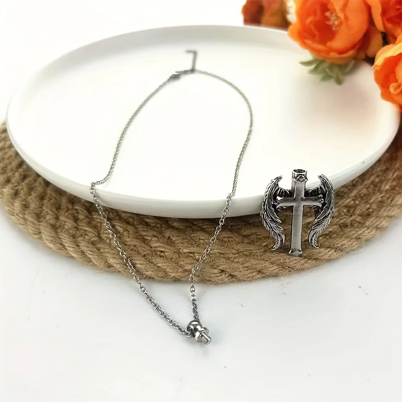 الصليب أجنحة مجوهرات جنائزية للرماد جرة قلادة قلادة تذكارية لرماد الإنسان من أحبيقين قلادة تذكار للرجال Wo #5