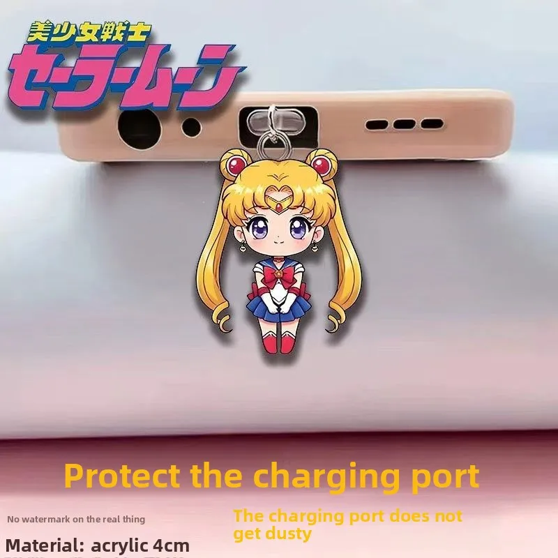 4PCS Sailor Moon Cute Cartoon Big Head Character Fan Merch Type-C Anti Dust Plug Decorative Mobile Phone Hanging Bag Charm view 2