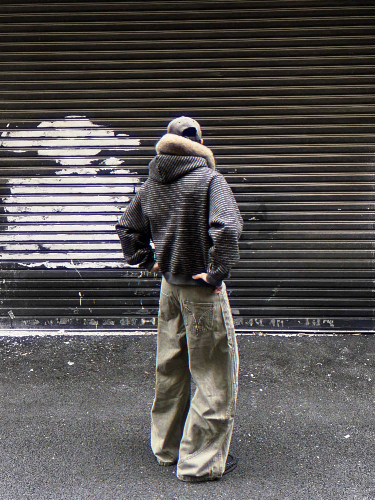 2025 Early Autumn New American Style Fur Collar Striped Zipper Cardigan Hooded Sweatshirt Fashion Trend Unisex Jacket