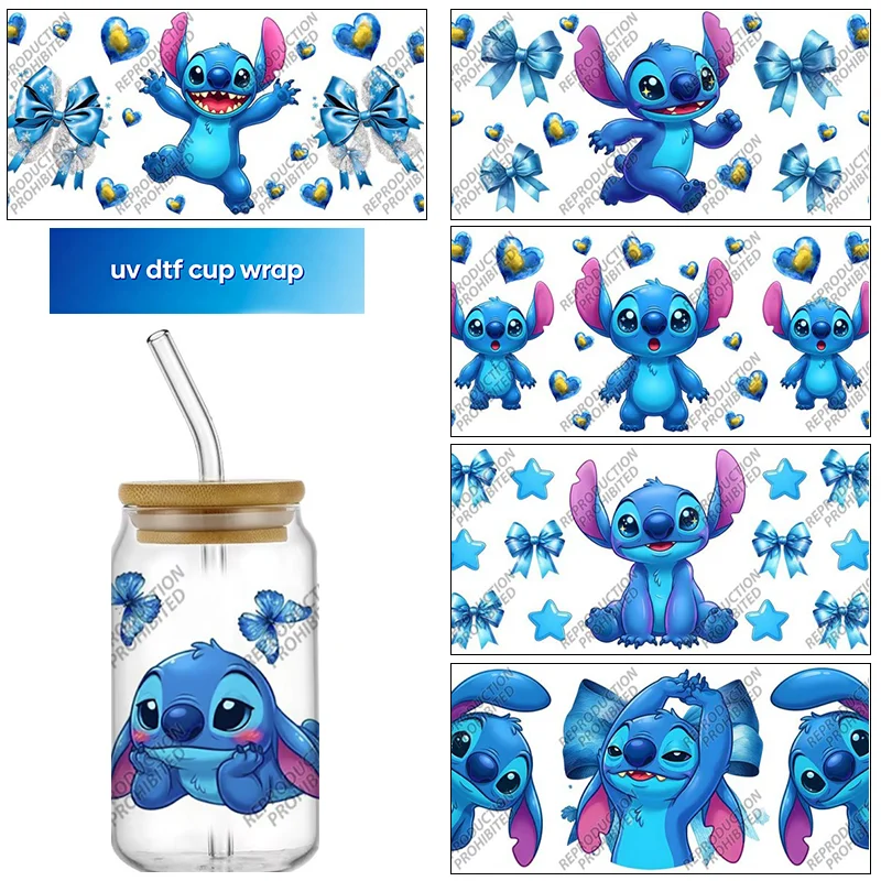 Image of Niedliches Cartoon-Muster für klassische UV-DTF-Becherfolien für 16oz Libbey DIY-Aufkleber, Transfers, 3D-Sticker