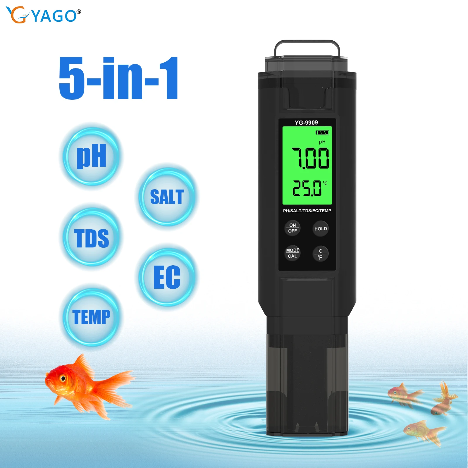 5 in 1 Salinity TDS EC ppm PH Meter 0.01 Resolution High Accuracy Salt Water Quality Tester for Aquariums Hydroponic Aquaculture