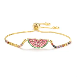 Cubic Zirconia Crystal Fruit Watermelon Charm Bracelet Women New Fashion Creative Nature Box Chain CZ Stones Chic Jewelry Gift