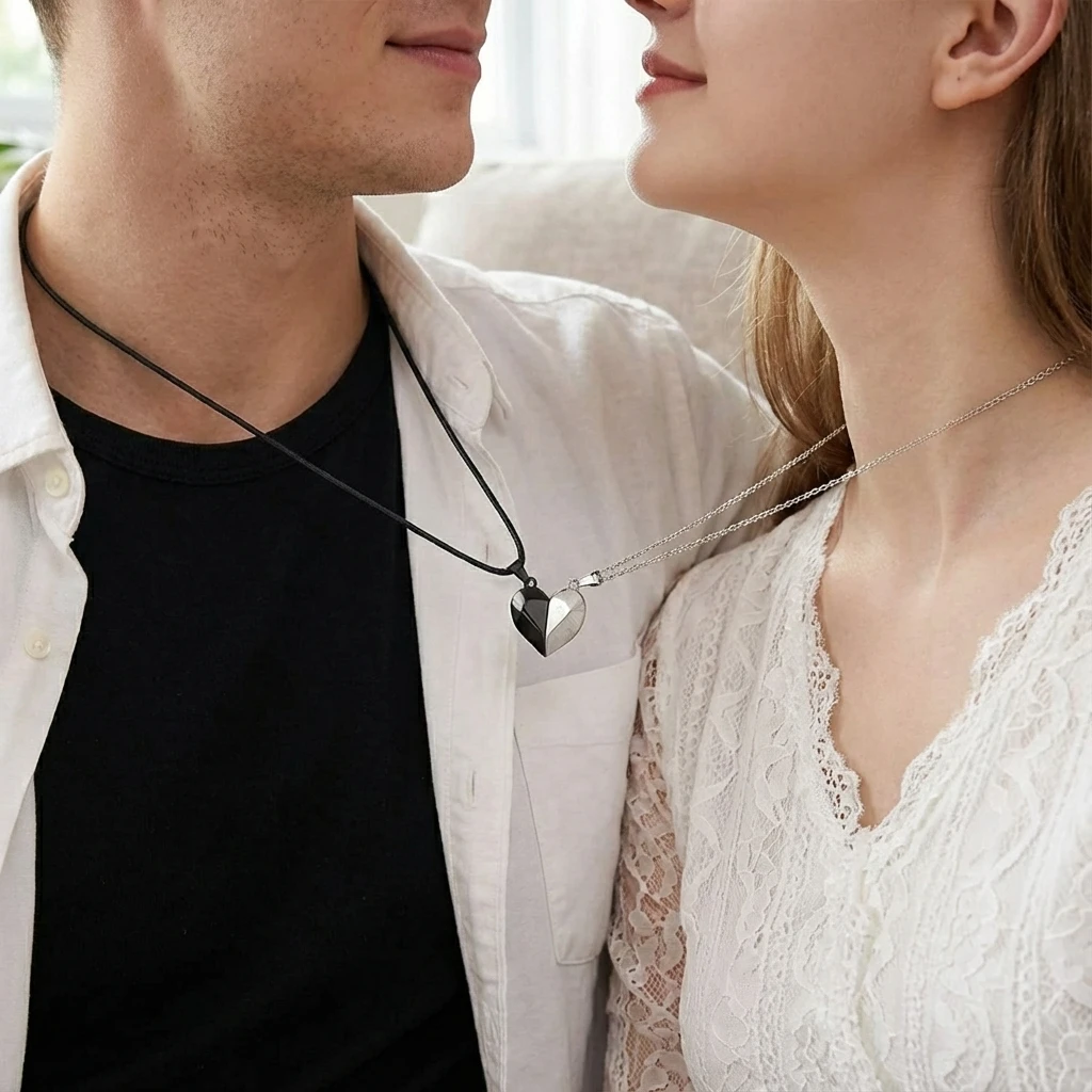 2 Teile/satz Mode Paar Halsketten für Frauen Trendy Magnetische Herz Anhänger Spleißen Halsketten Valentinstag Schmuck Geschenk