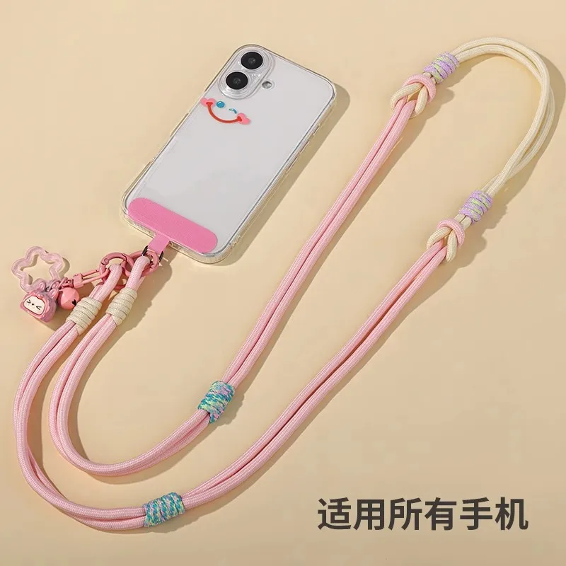 

Mobile phone lanyard splicing crossbody strap clip adjustable neck hand rope three-purpose cartoon pendant anti-loss strong rope