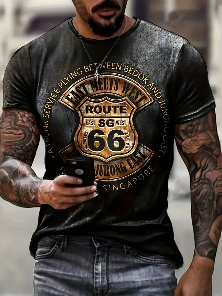 

Men's Route 66 3D Print T-Shirt Retro Vintage Graphic Tee Short Sleeve Crew Neck Casual Streetwear Summer Top