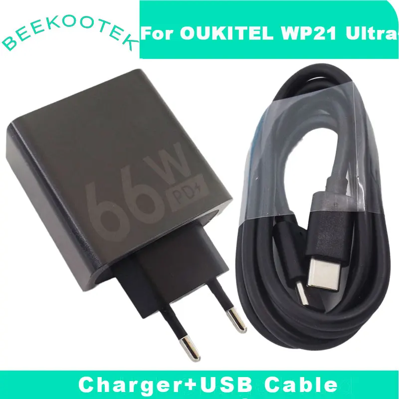 New Original Oukitel WP21 Ultra Charger EU Quick Fast Charging Adapter HJ-PD66W USB Cable Data Line For Oukitel WP21 Ultra Phone