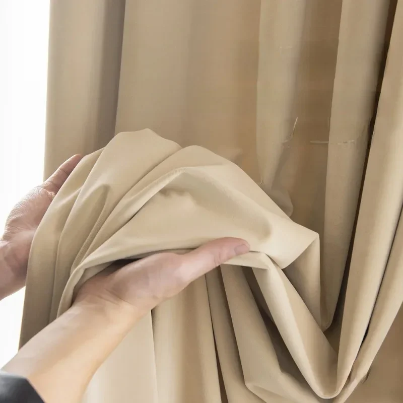 

Modern Minimalist Blackout Curtains Light Luxury French Milk Tea Color Flannel Living Room Bedroom Curtain Finished Products