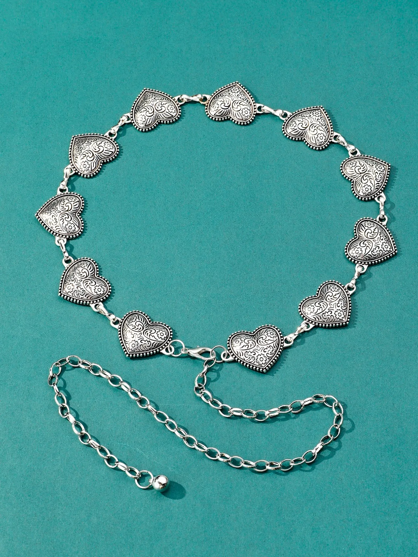 Cinturón de cadena vintage oro y plata con corazón para mujer_voghion.com