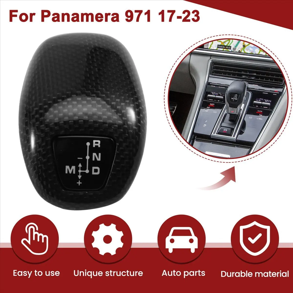 Super Sale Replacement Real Carbon Fiber Car Gear Head Suitable Knob Car Interior Trim Parts for Porsche Panamera 971 17-23