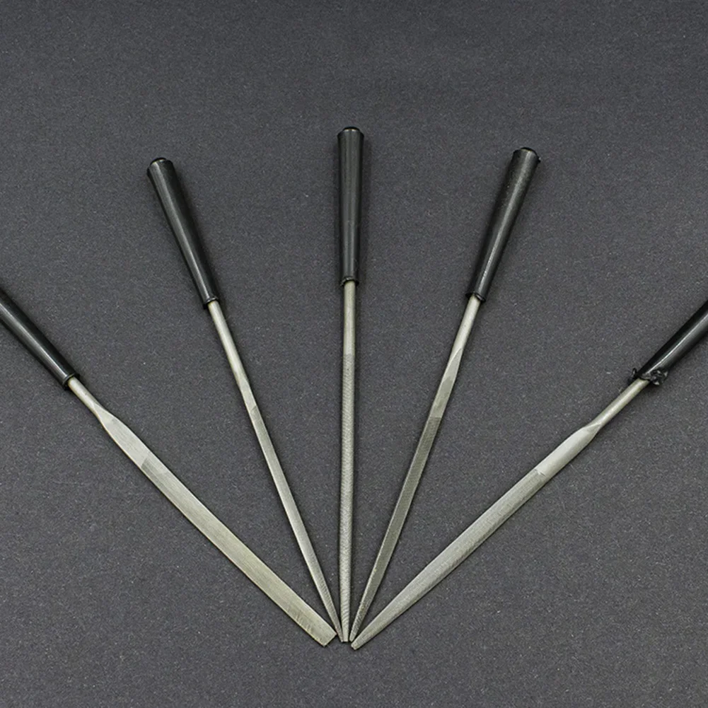 Hand Tools Diamond Files 3x140mm 5PCS Diamond Needle Flat For Wood Nonslip Handle Silver + Black Triangle For Tile