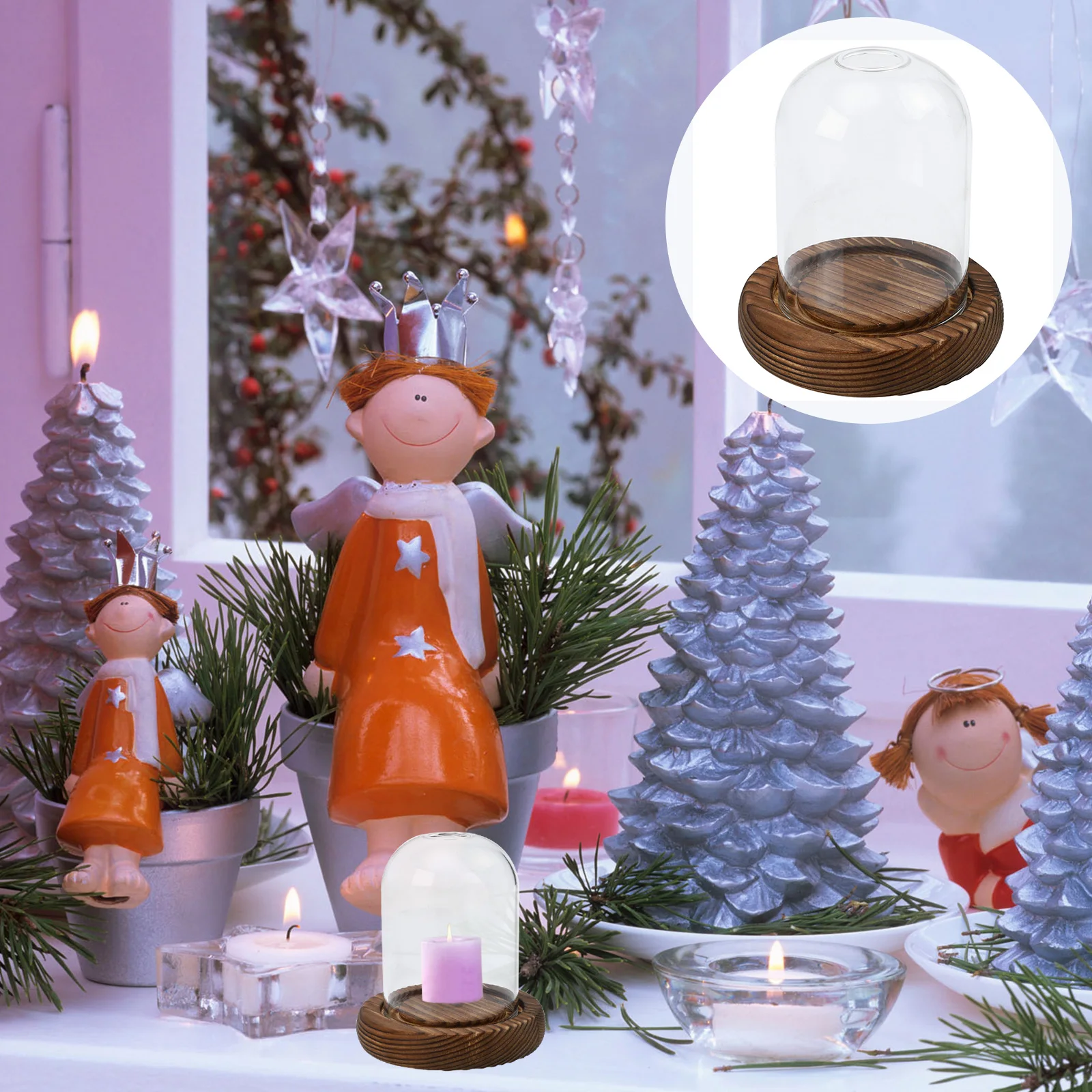 

1Set Aromatherapy Glass Cloche Holder Wooden Base Home Decor Long Lasting Gift for Families Friends