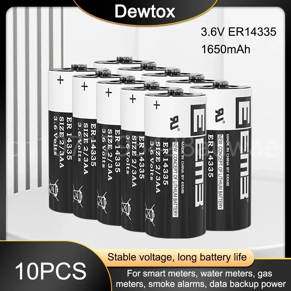 10PCS ER14335 2/3AA 3.6V 1650mAh Lithium Battery for PLC CNC Machine Tool Gas Water Meter Alarm System Replacement Batteria