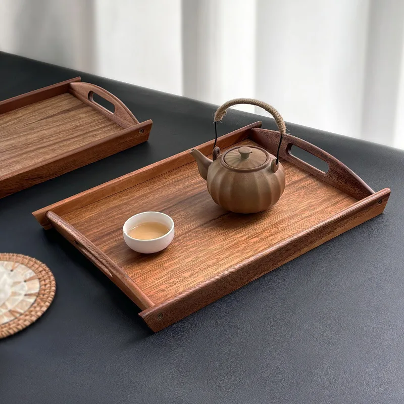 صينية خشبية من الخيزران TianTai Hualian مع آذان - صينية شاي مستطيلة للاستخدام التجاري والمنزلي، يابانية - طراز