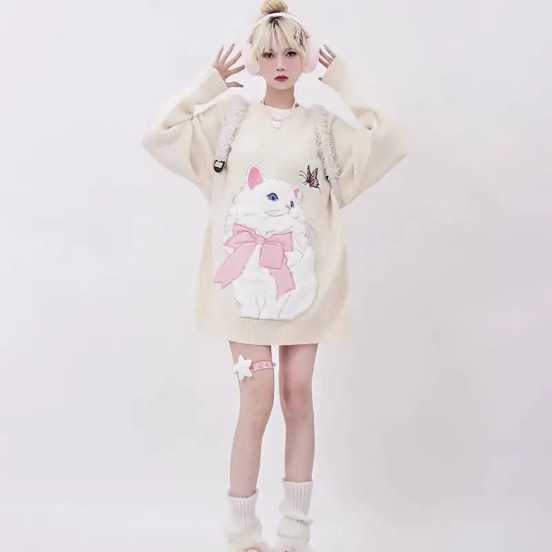 Salt Series Dopaamine Knitted Sweater Y2K  Autumn Winter Cute Design Sweet Girl Top Sweater Cool Style Pure Color Long Sleeve