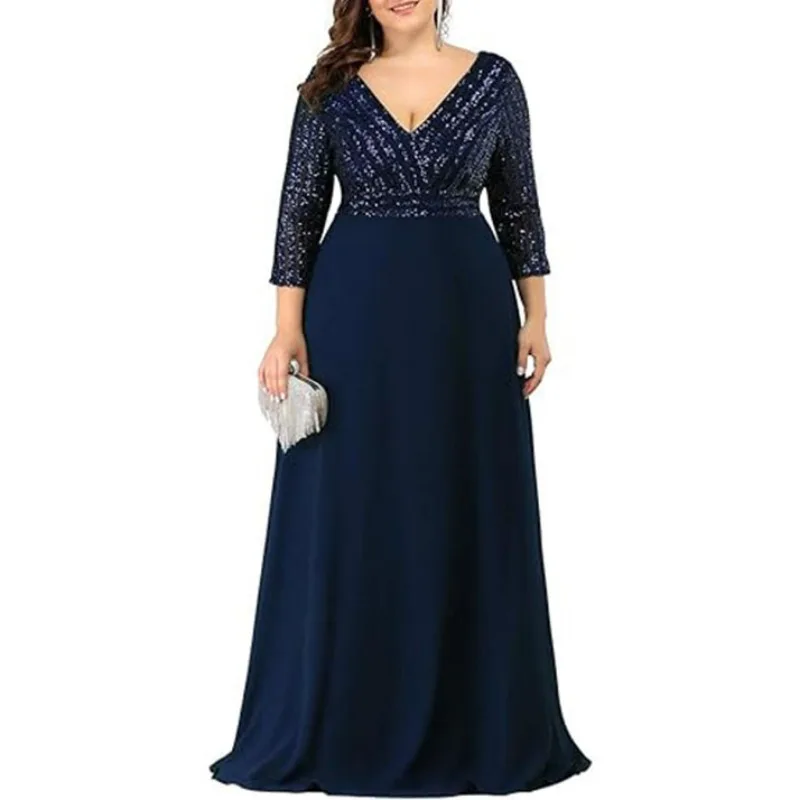 CustomizedSexy Deep V-neck Long Sleeves Bridesmaid Dress Elegant Sequined Patchwork Chffion Formal Occasion Dresses Simple Vesti