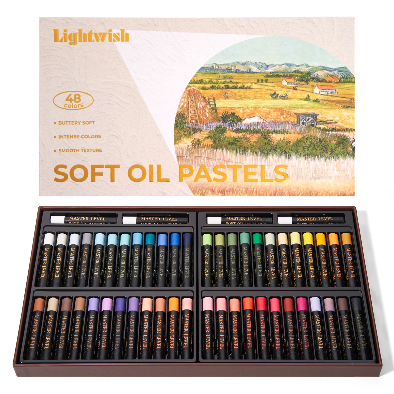 

LIGHTWISH Professional Oil Pastels, 48 Vibrant Colors Plus 4 White, Set of 52, Creamy and Pigmented Artist Soft Oil Pastels