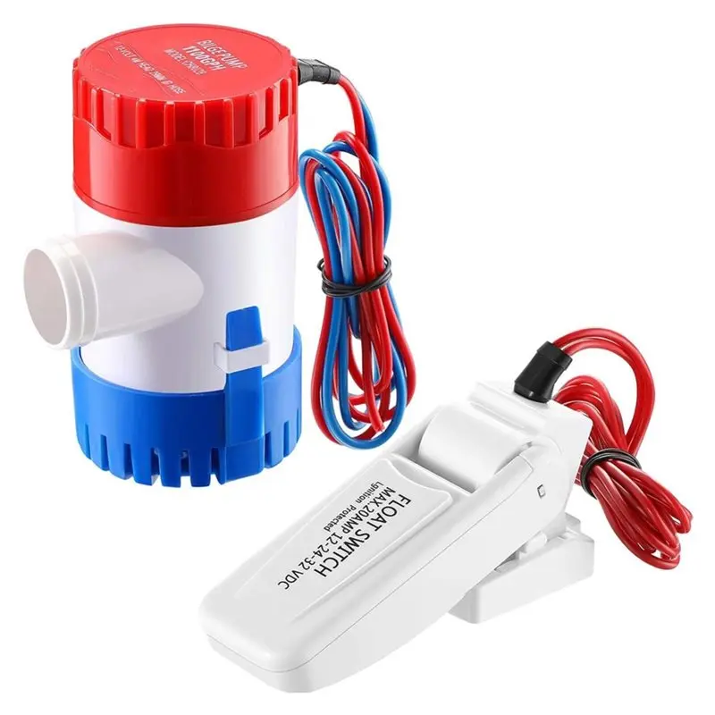 Boat Bilge Water Pump 12V 1100 GPH With Float Switch- Boat Bilge Pump Kit, 2 Pack, 1100 GPH Flow Rate