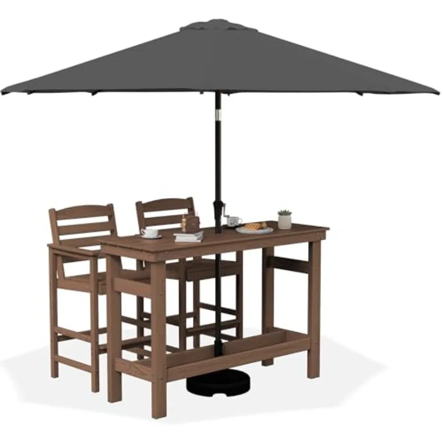

Outdoor Bar Set with 9Feet Umbrella, All-Weather HDPE Patio Chairs and, Outdoor Furniture Set, Umbreall Base not Included