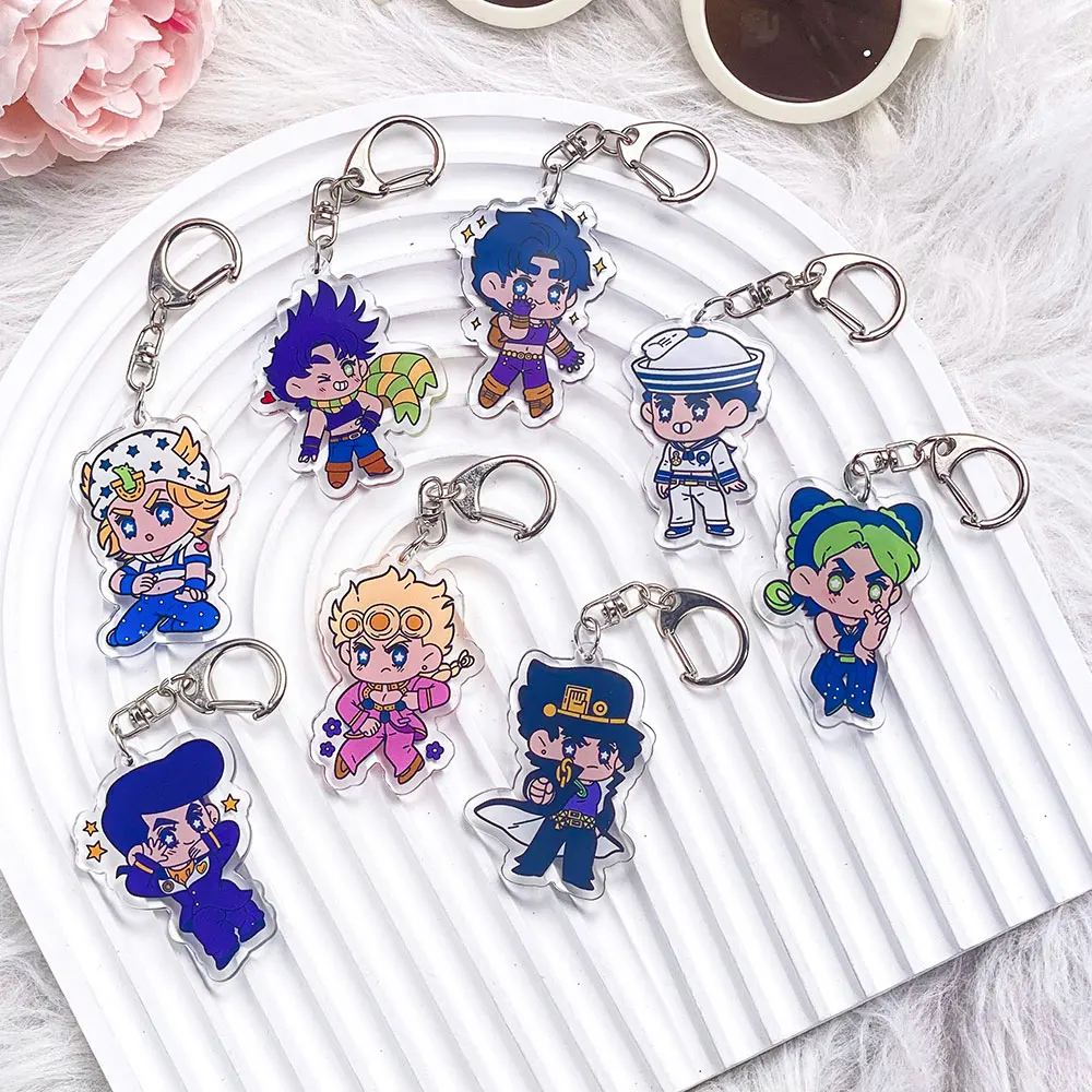 1/8 Stück Anime JoJo's Bizarre Adventure Acryl-Schlüsselanhänger Cartoon-Taschenanhänger Zubehör Rucksack-Anhänger Schlüsselhalter Geschenke für Freunde