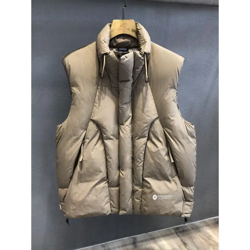 Cabin style three-dimensional high fluffy white duck down thickened down vest for men winter outer wear warm down vest for men