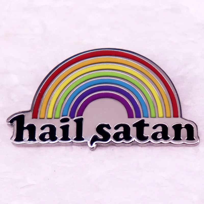 Hail Satan Rainbow Enamel Pin Funny Saying Sarcastic Brooch Metal Badge Jewelry