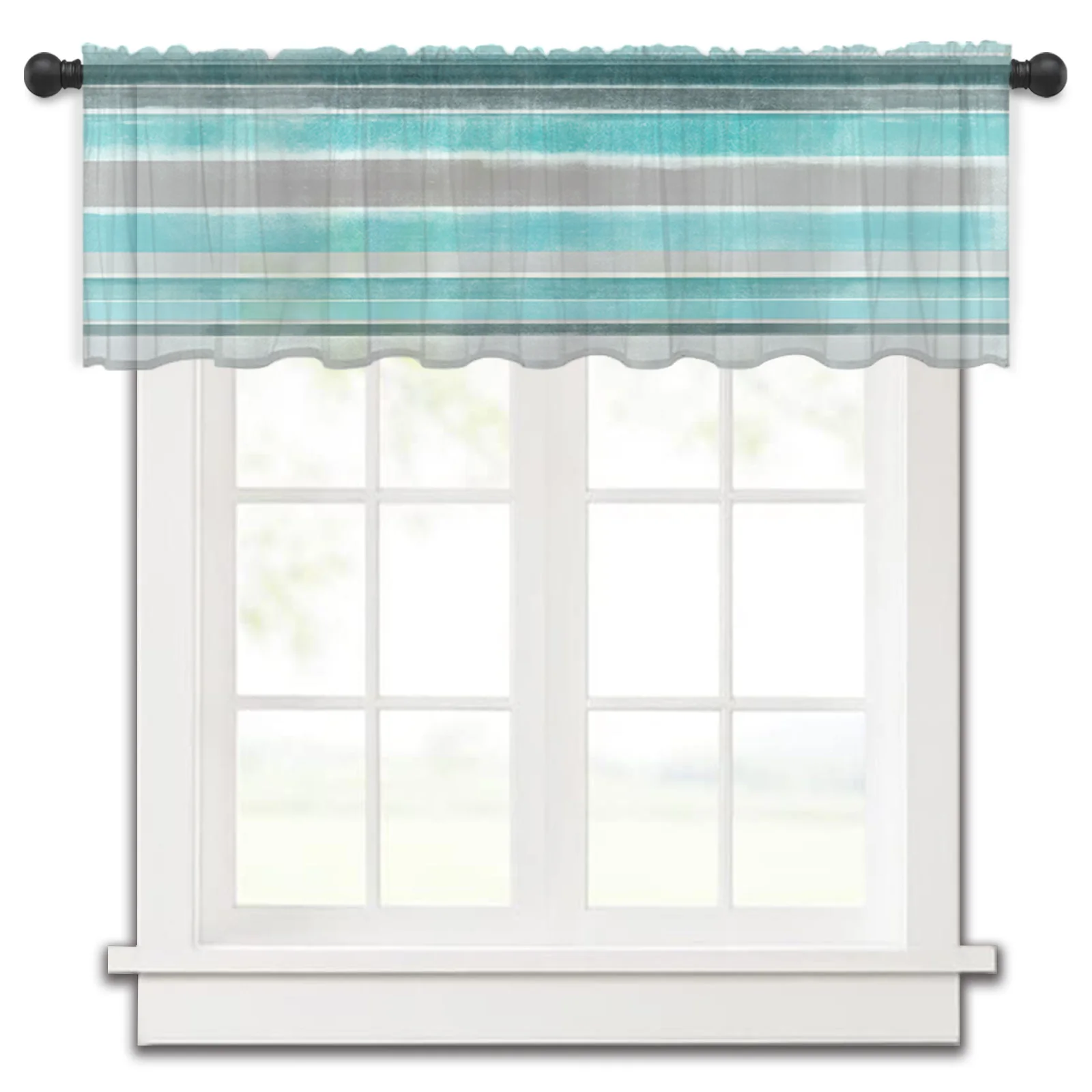 

Nordic Striped Textured Turquoise Rod Pocket Short Curtain Half-Curtain For Kitchen Door Drape Cafe Small Window Sheer Curtains