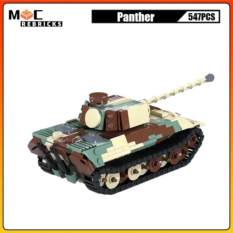 WW II Army Military Panzer Panther Middle Tank Double Wide Tracks Armoured Vehicle Building Blocks Model Kids Bricks Toys Gifts