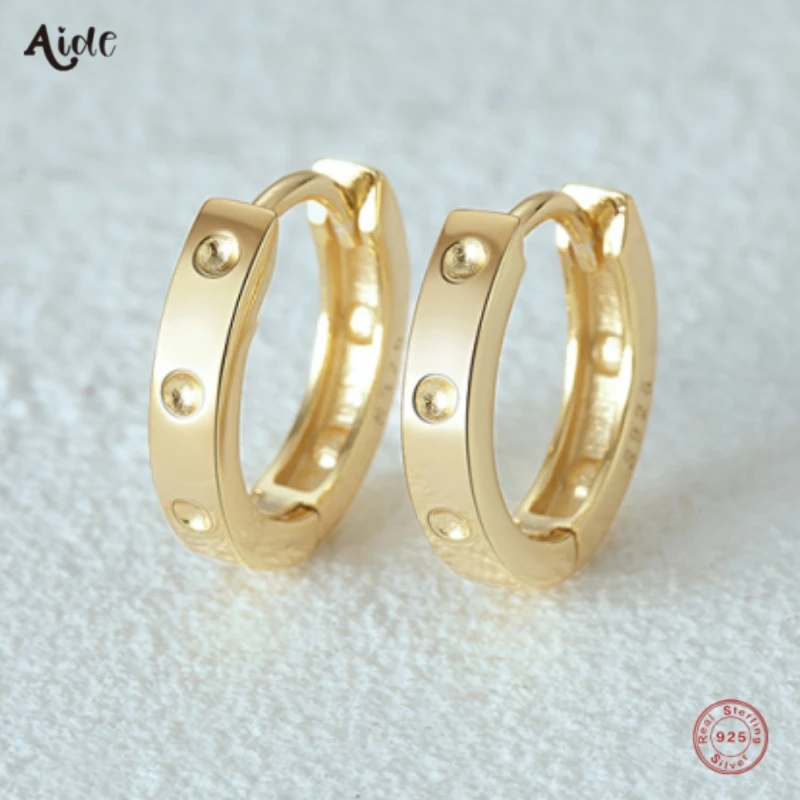 Aide 925 Sterling Silver Minimalist Convex Dot Gold Hoop Buckle Piercing Earrings For Women Daily Casual Fine Jewelry Party Gift