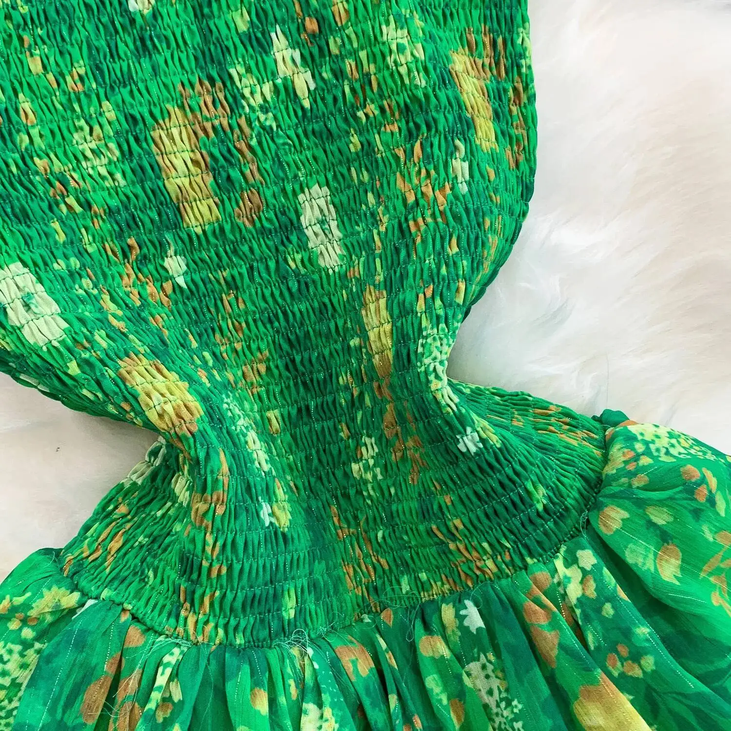 Verão elegante estilo praia vestido verde feminino elegante impresso fora do ombro sem alças vestidos longos senhoras babados camada longo robe