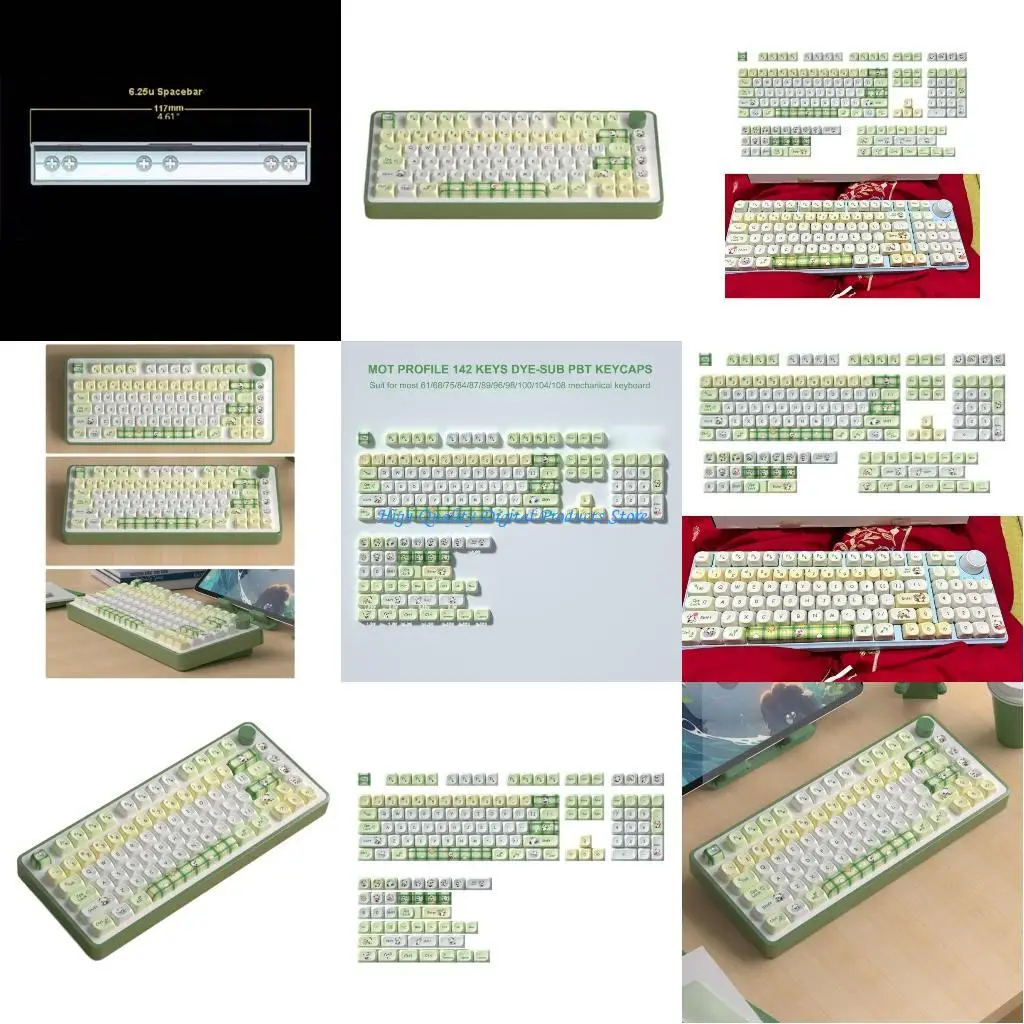

U2JE Dye Subbed Green Pandas 140Keys MOTProfile Keycap for Switches SK61 TKL87 108 Keycaps