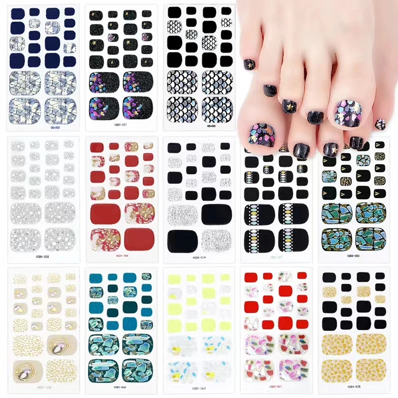 Sanuxc 22 İpuçları ayak tırnak çıkartmaları tam kapak tırnak PolishStickers ayaklar için kendinden yapışkanlı Nail Art çıkartmaları etiketler için