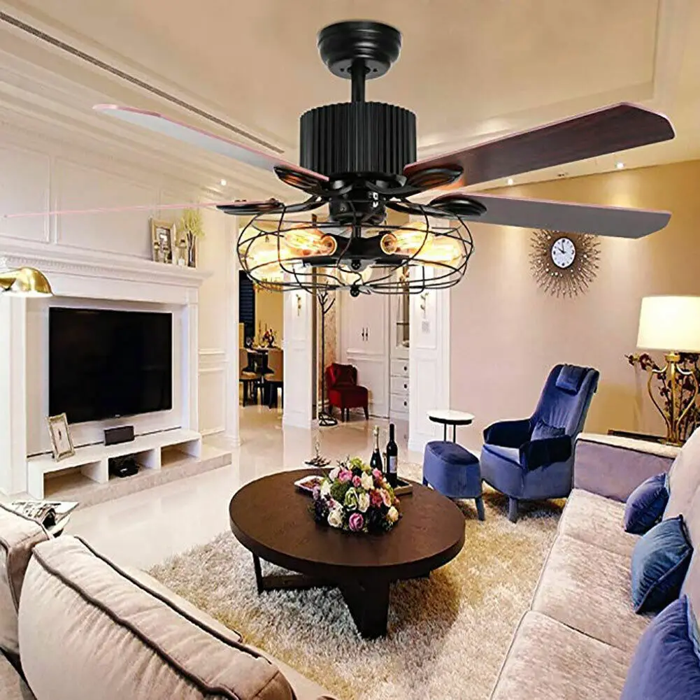 

Retro Industrial Ceiling Fan Light Fixture FOR Restaurant Living Room Bedroom